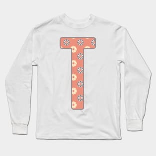 MONOGRAM LETTER T PINK FLORAL TYPOGRAPHY DESIGN Long Sleeve T-Shirt